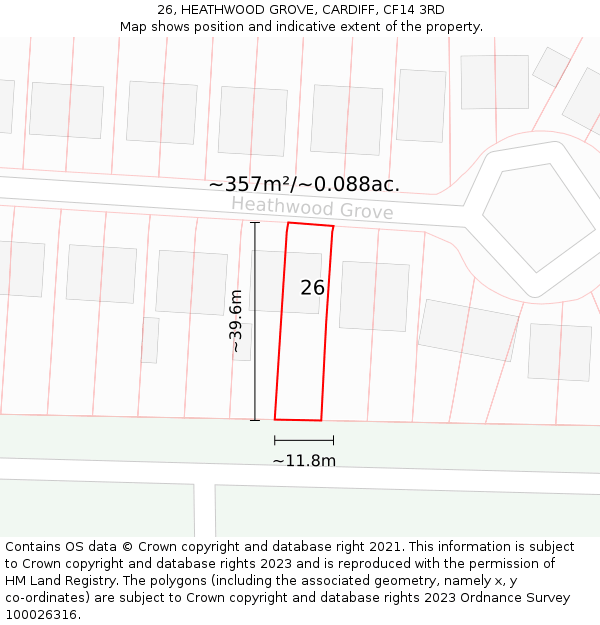 26, HEATHWOOD GROVE, CARDIFF, CF14 3RD: Plot and title map