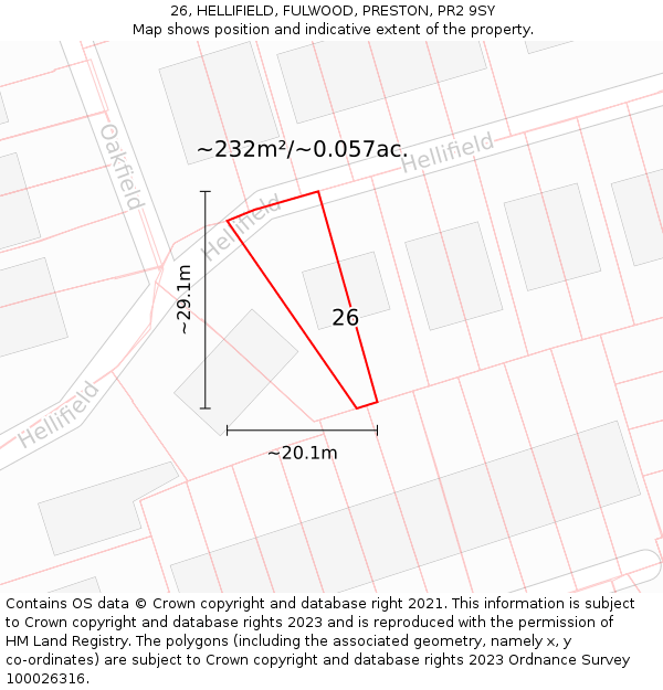 26, HELLIFIELD, FULWOOD, PRESTON, PR2 9SY: Plot and title map
