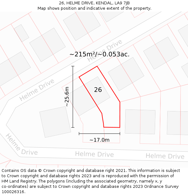 26, HELME DRIVE, KENDAL, LA9 7JB: Plot and title map