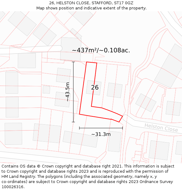 26, HELSTON CLOSE, STAFFORD, ST17 0GZ: Plot and title map