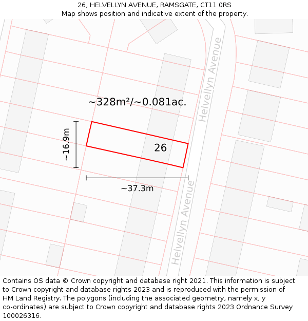26, HELVELLYN AVENUE, RAMSGATE, CT11 0RS: Plot and title map