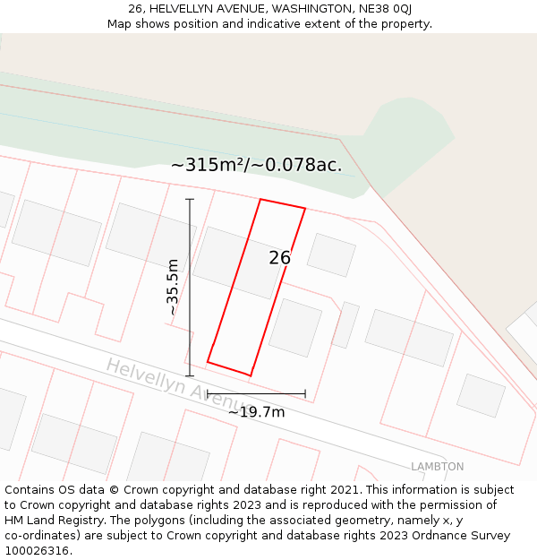 26, HELVELLYN AVENUE, WASHINGTON, NE38 0QJ: Plot and title map