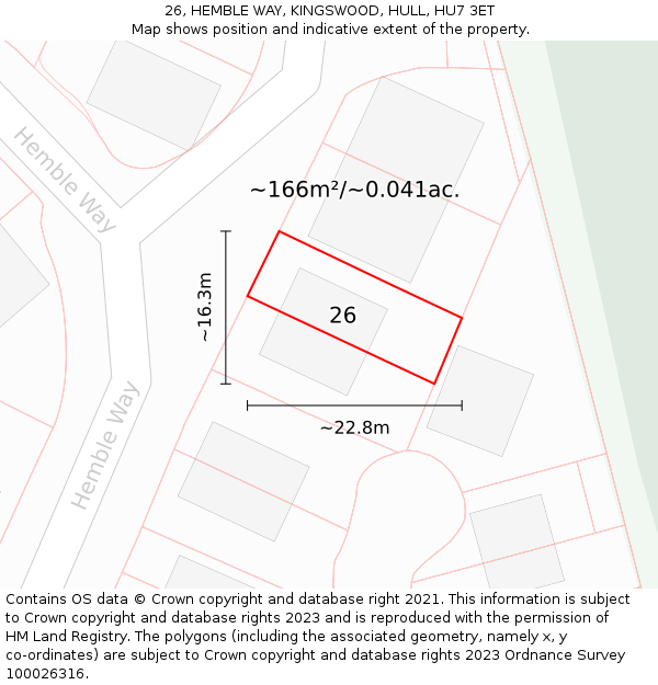 26, HEMBLE WAY, KINGSWOOD, HULL, HU7 3ET: Plot and title map