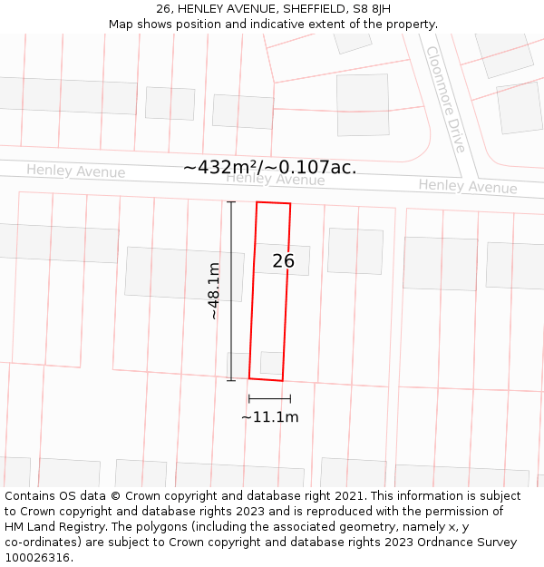 26, HENLEY AVENUE, SHEFFIELD, S8 8JH: Plot and title map