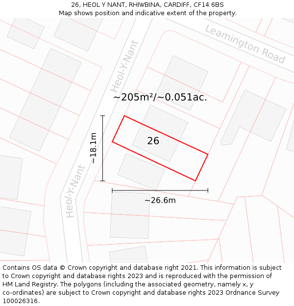 26, HEOL Y NANT, RHIWBINA, CARDIFF, CF14 6BS: Plot and title map