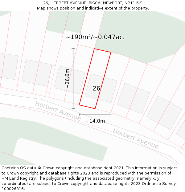 26, HERBERT AVENUE, RISCA, NEWPORT, NP11 6JS: Plot and title map