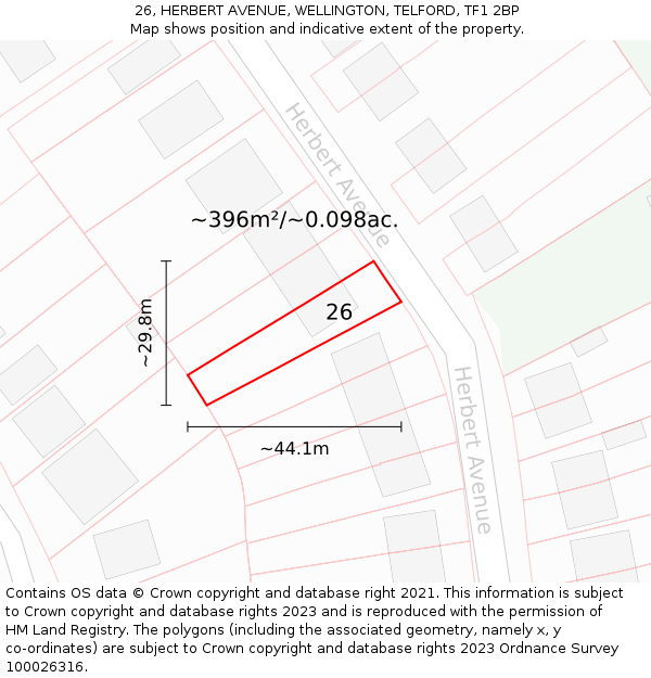 26, HERBERT AVENUE, WELLINGTON, TELFORD, TF1 2BP: Plot and title map