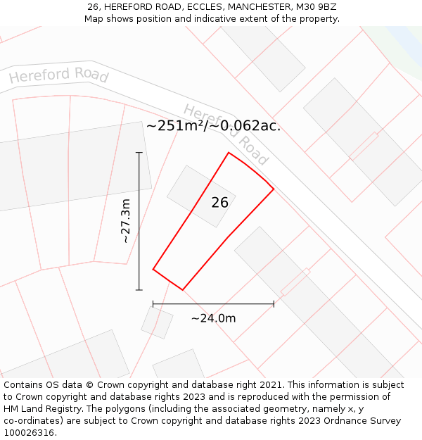 26, HEREFORD ROAD, ECCLES, MANCHESTER, M30 9BZ: Plot and title map