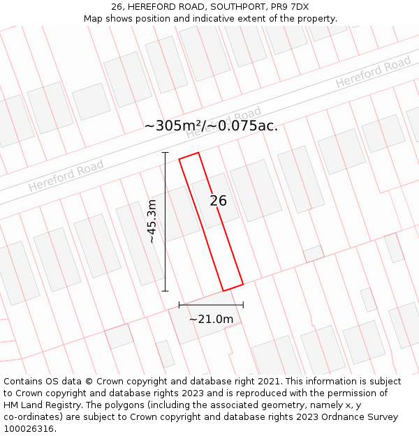 26, HEREFORD ROAD, SOUTHPORT, PR9 7DX: Plot and title map