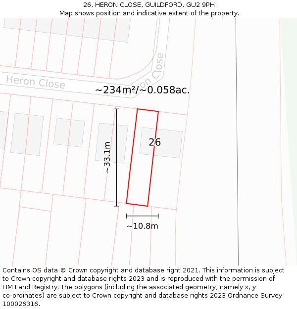 26, HERON CLOSE, GUILDFORD, GU2 9PH: Plot and title map
