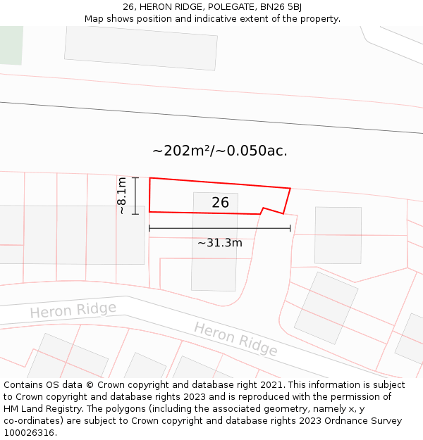 26, HERON RIDGE, POLEGATE, BN26 5BJ: Plot and title map
