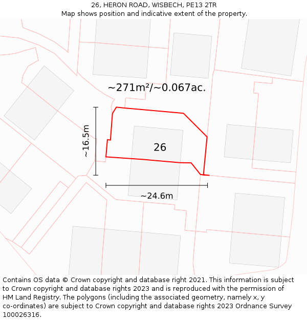 26, HERON ROAD, WISBECH, PE13 2TR: Plot and title map