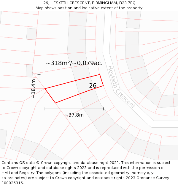 26, HESKETH CRESCENT, BIRMINGHAM, B23 7EQ: Plot and title map