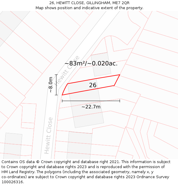 26, HEWITT CLOSE, GILLINGHAM, ME7 2QR: Plot and title map