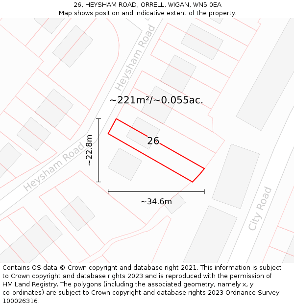 26, HEYSHAM ROAD, ORRELL, WIGAN, WN5 0EA: Plot and title map