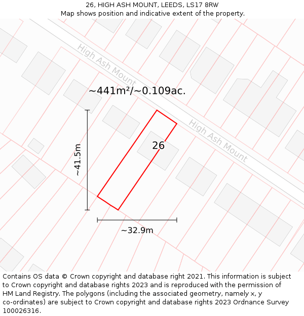 26, HIGH ASH MOUNT, LEEDS, LS17 8RW: Plot and title map