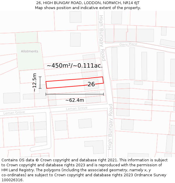 26, HIGH BUNGAY ROAD, LODDON, NORWICH, NR14 6JT: Plot and title map