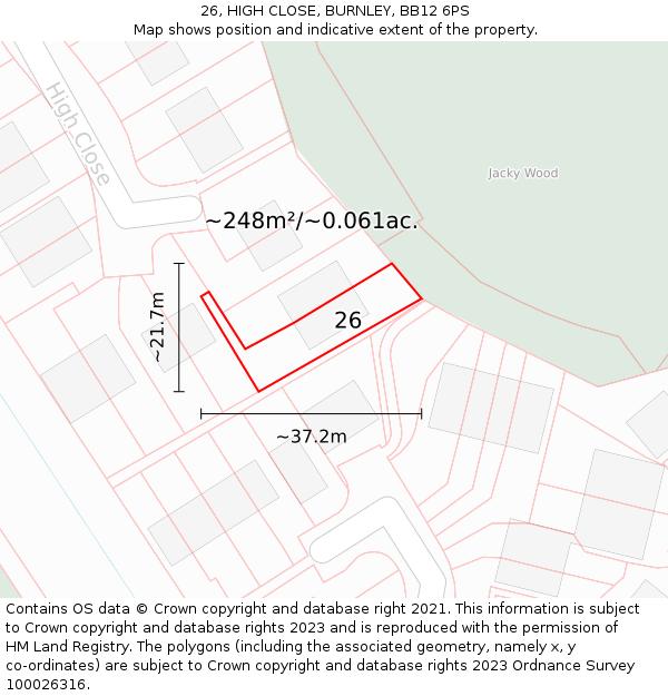 26, HIGH CLOSE, BURNLEY, BB12 6PS: Plot and title map