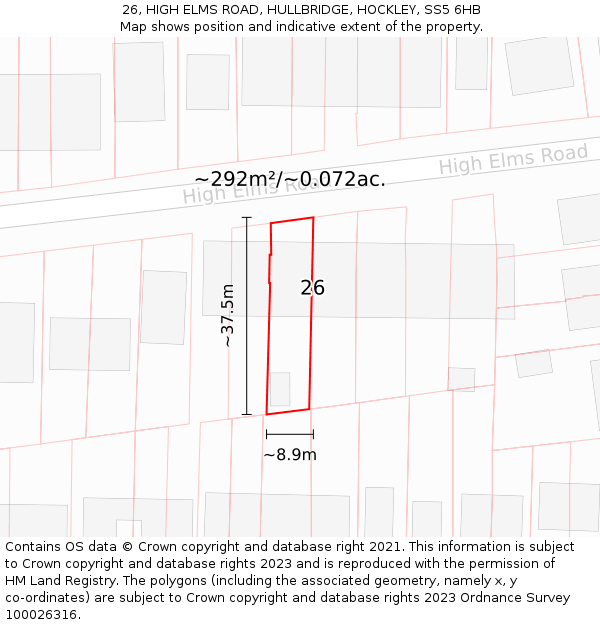 26, HIGH ELMS ROAD, HULLBRIDGE, HOCKLEY, SS5 6HB: Plot and title map