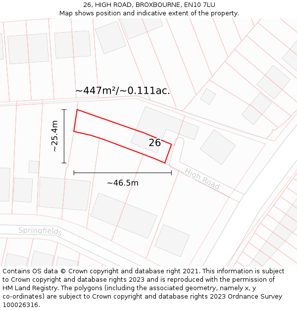 26, HIGH ROAD, BROXBOURNE, EN10 7LU: Plot and title map