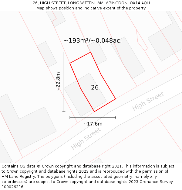 26, HIGH STREET, LONG WITTENHAM, ABINGDON, OX14 4QH: Plot and title map