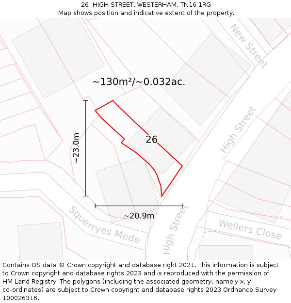 26, HIGH STREET, WESTERHAM, TN16 1RG: Plot and title map