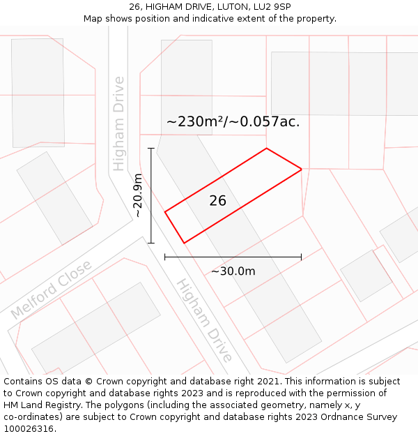 26, HIGHAM DRIVE, LUTON, LU2 9SP: Plot and title map