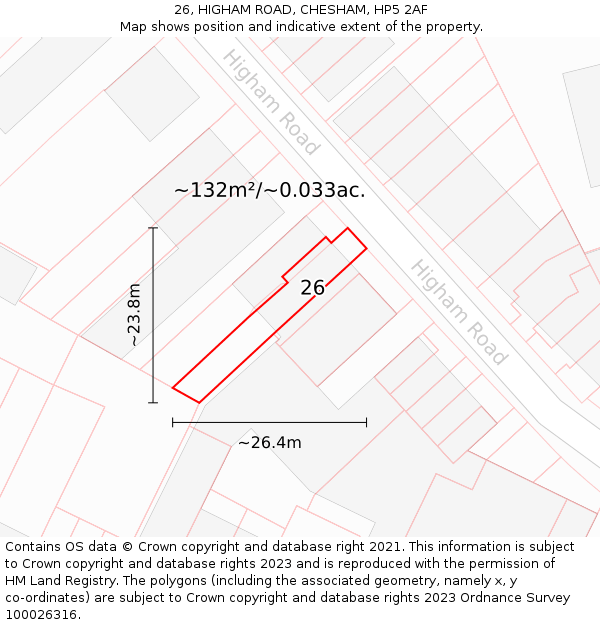 26, HIGHAM ROAD, CHESHAM, HP5 2AF: Plot and title map