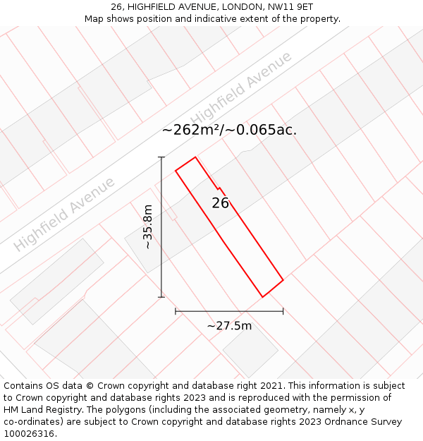 26, HIGHFIELD AVENUE, LONDON, NW11 9ET: Plot and title map
