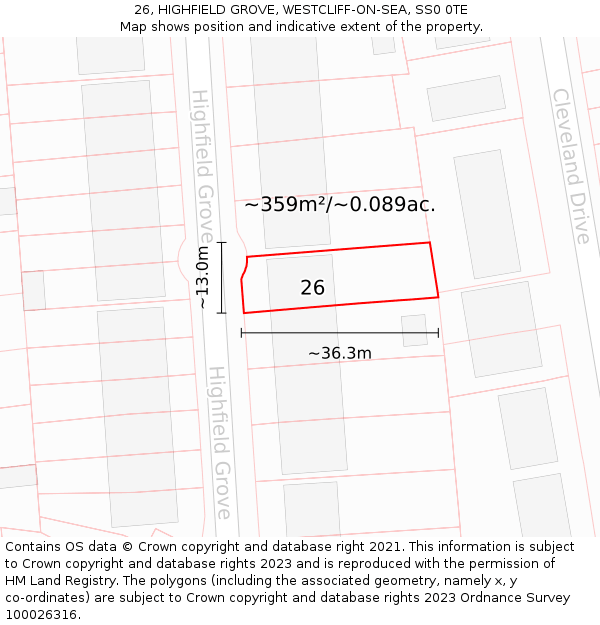 26, HIGHFIELD GROVE, WESTCLIFF-ON-SEA, SS0 0TE: Plot and title map