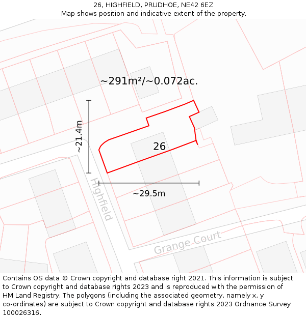 26, HIGHFIELD, PRUDHOE, NE42 6EZ: Plot and title map