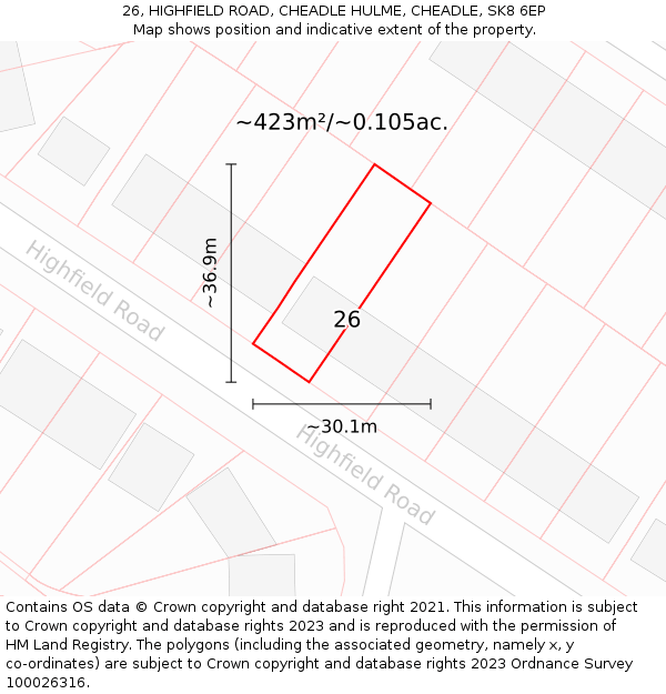 26, HIGHFIELD ROAD, CHEADLE HULME, CHEADLE, SK8 6EP: Plot and title map