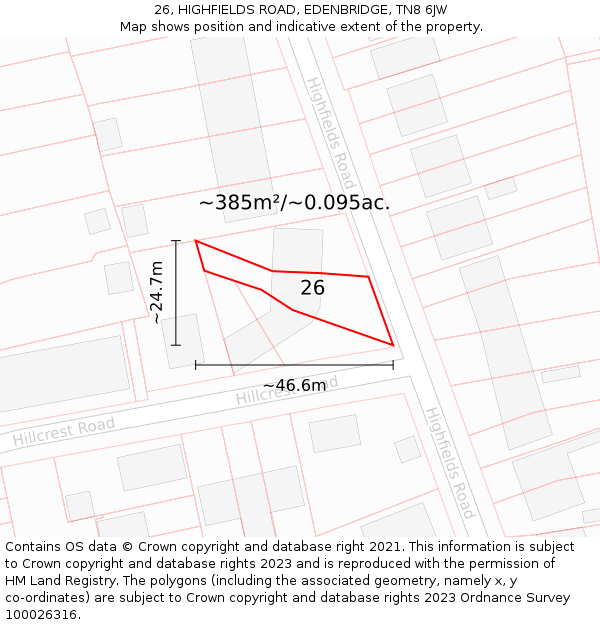 26, HIGHFIELDS ROAD, EDENBRIDGE, TN8 6JW: Plot and title map
