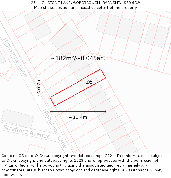 26, HIGHSTONE LANE, WORSBROUGH, BARNSLEY, S70 6SW: Plot and title map