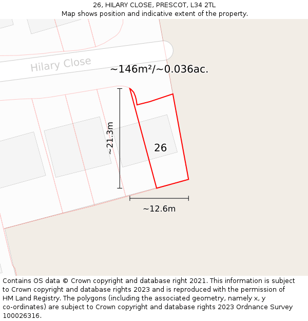 26, HILARY CLOSE, PRESCOT, L34 2TL: Plot and title map