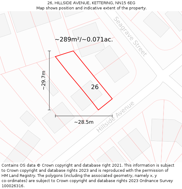 26, HILLSIDE AVENUE, KETTERING, NN15 6EG: Plot and title map