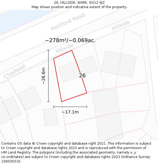 26, HILLSIDE, WARE, SG12 9JZ: Plot and title map
