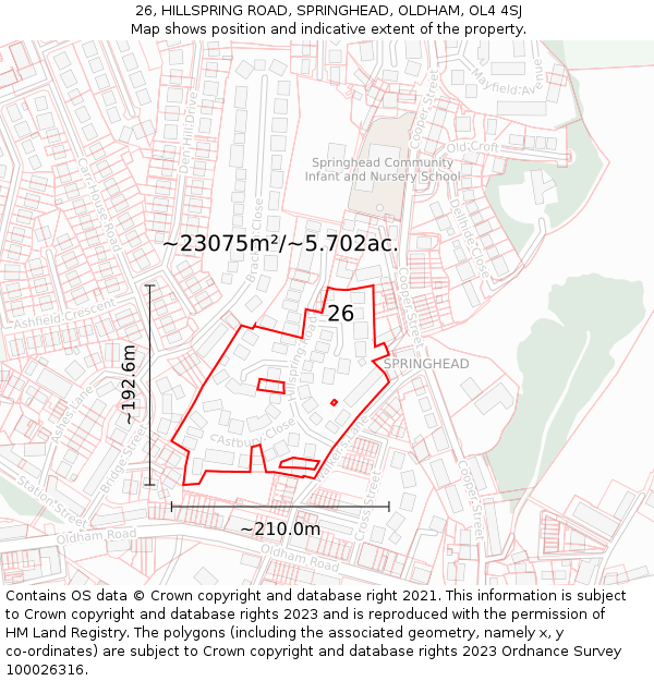 26, HILLSPRING ROAD, SPRINGHEAD, OLDHAM, OL4 4SJ: Plot and title map