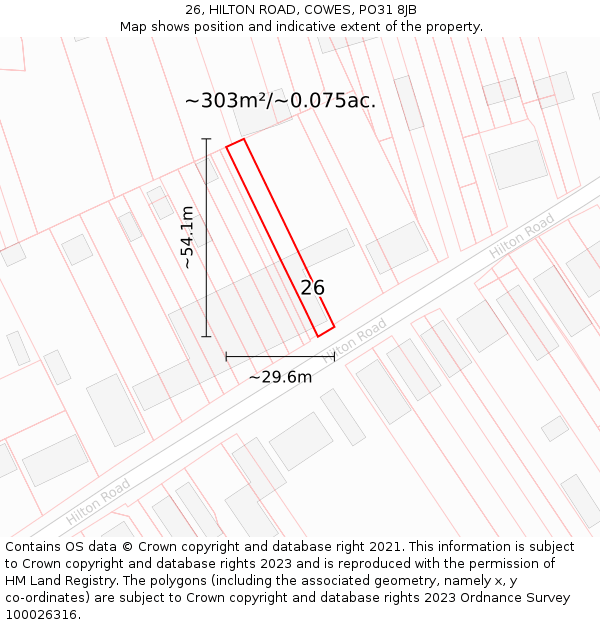 26, HILTON ROAD, COWES, PO31 8JB: Plot and title map