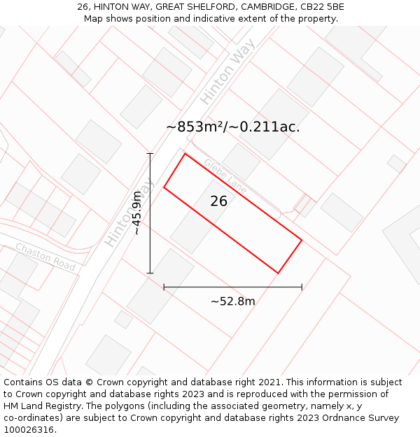 26, HINTON WAY, GREAT SHELFORD, CAMBRIDGE, CB22 5BE: Plot and title map