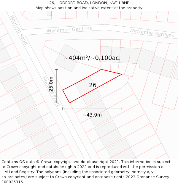 26, HODFORD ROAD, LONDON, NW11 8NP: Plot and title map