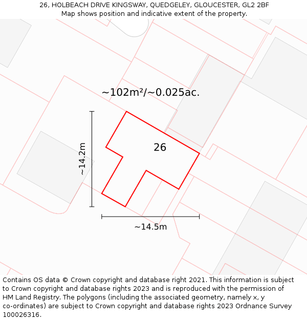 26, HOLBEACH DRIVE KINGSWAY, QUEDGELEY, GLOUCESTER, GL2 2BF: Plot and title map