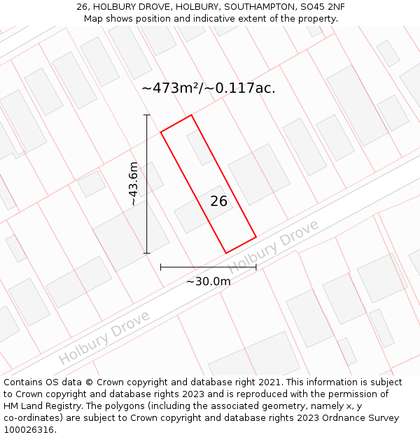 26, HOLBURY DROVE, HOLBURY, SOUTHAMPTON, SO45 2NF: Plot and title map