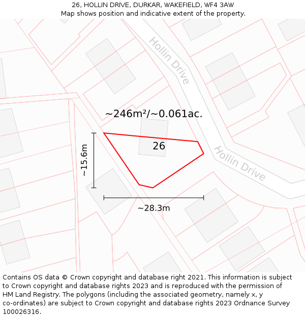 26, HOLLIN DRIVE, DURKAR, WAKEFIELD, WF4 3AW: Plot and title map