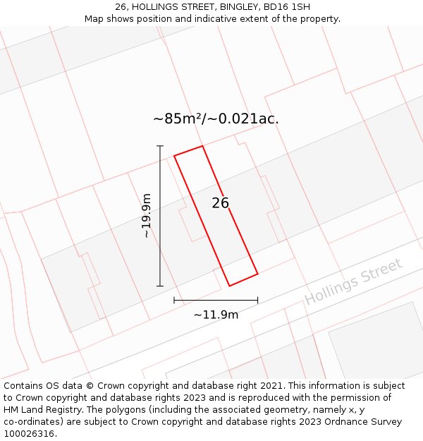 26, HOLLINGS STREET, BINGLEY, BD16 1SH: Plot and title map