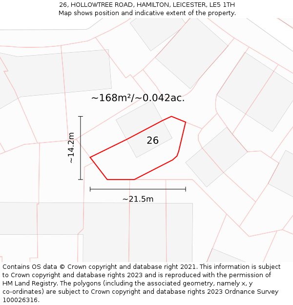 26, HOLLOWTREE ROAD, HAMILTON, LEICESTER, LE5 1TH: Plot and title map