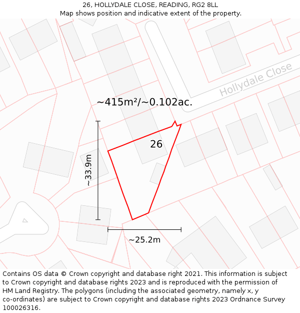 26, HOLLYDALE CLOSE, READING, RG2 8LL: Plot and title map