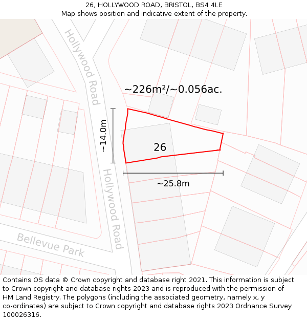 26, HOLLYWOOD ROAD, BRISTOL, BS4 4LE: Plot and title map
