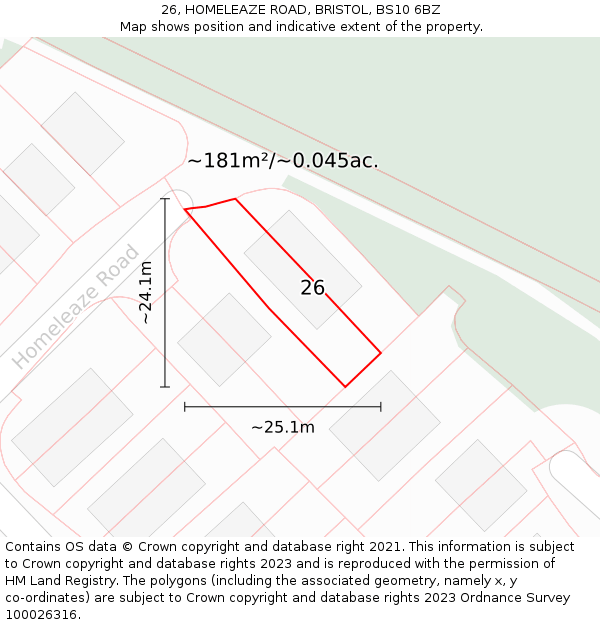 26, HOMELEAZE ROAD, BRISTOL, BS10 6BZ: Plot and title map