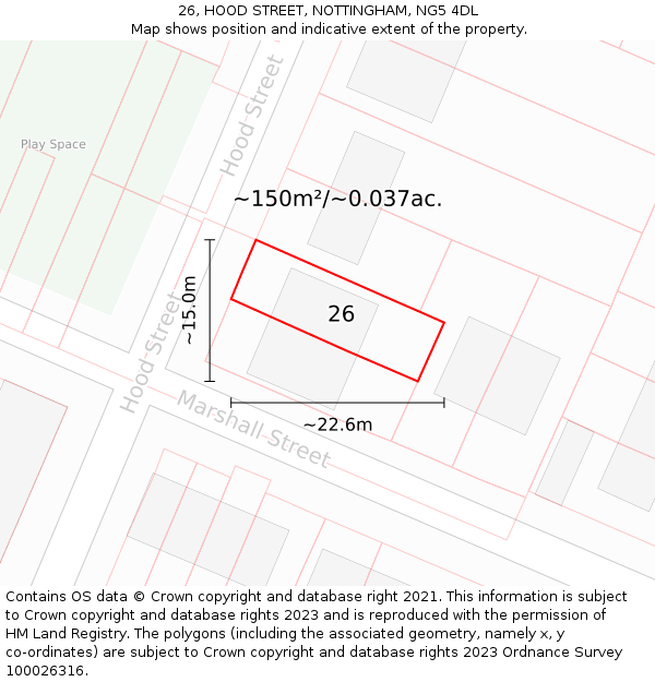 26, HOOD STREET, NOTTINGHAM, NG5 4DL: Plot and title map